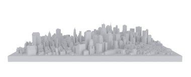 Modern bir şehir projesinin izole edilmiş 3D canlandırması