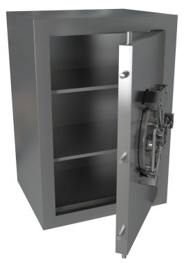 Güvenli bir kasanın 3 boyutlu görüntüsü.