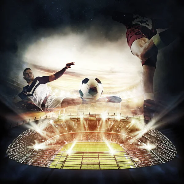 Voetbal Achtergrond Met Voetballers Stadion — Stockfoto