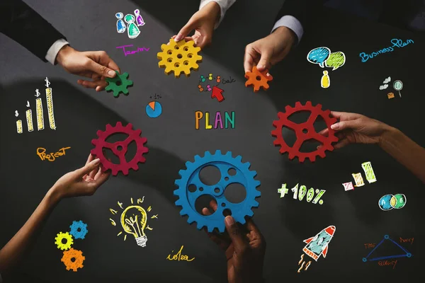 Business People Connect Pieces Gears Partnership Integration Concept — Stock Photo, Image