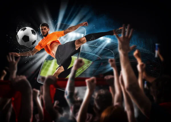 Soccer Players Cellphone Ball Stadium — Stock Photo, Image