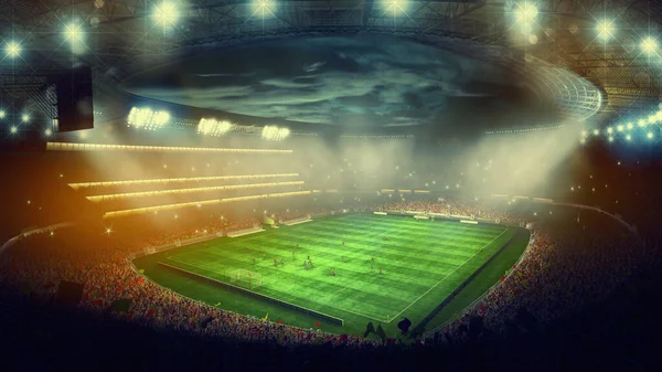 Playing field inside a soccer stadium at night. 3D Rendering