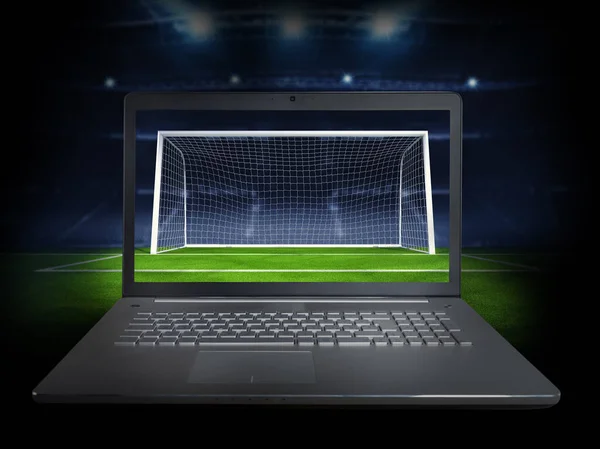 Diffusion Continu Match Soccer Sur Ordinateur Portable — Photo