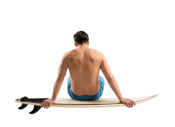 Isolierter Mann Bereit Mit Einem Surfbrett Starten — Stockfoto
