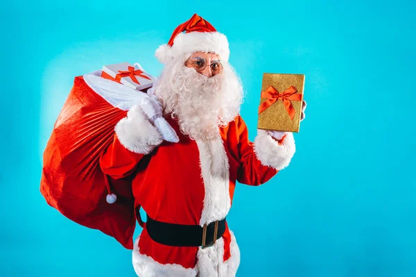 Санта Клаус Мешком Полный Подарков Готов Рождеству — стоковое фото