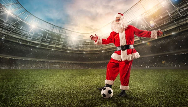 Santa Claus Ready Play Soccer Soccerball — Stock Photo, Image