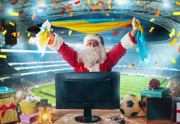 Père Noël Qui Regarde Match Football Télé — Photo