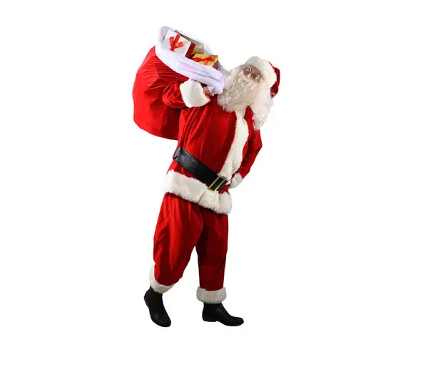 Santa Claus Dengan Sekarung Penuh Hadiah Siap Untuk Natal — Stok Foto