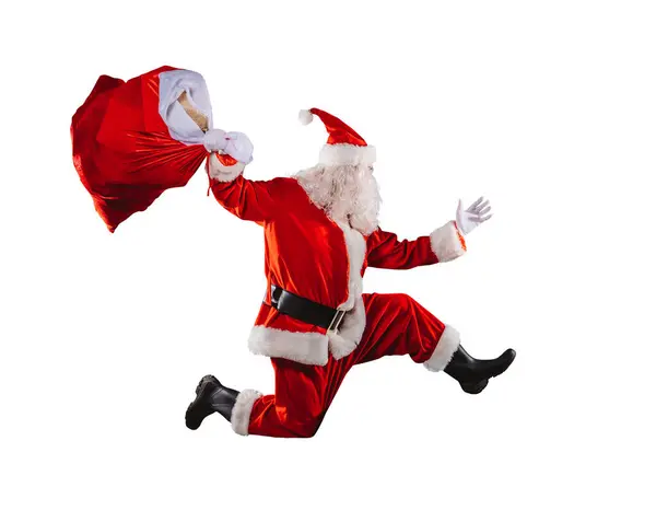 Kerstman Loopt Snel Alle Cadeaus Voor Kerstmis Leveren Stockfoto