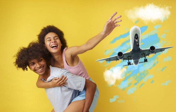 Couple are thinking about traveling by plane for a vacation