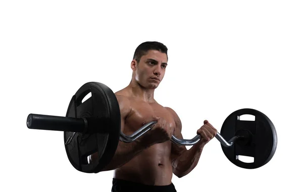 Athletic Man Training Biceps Gym — Stock Photo, Image