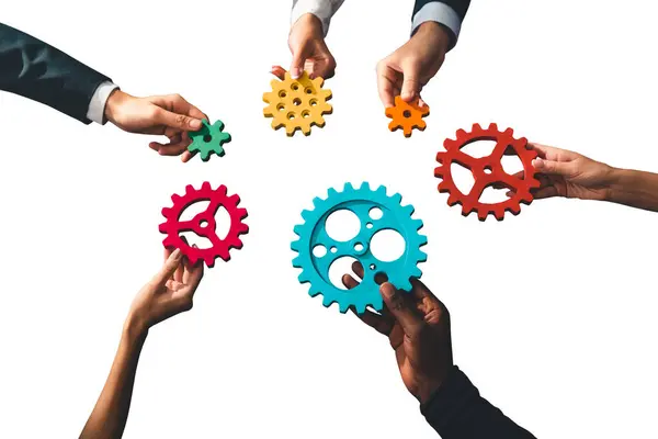 Business People Connect Pieces Gears Partnership Integration Concept — Stock Photo, Image