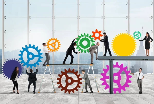 Teamwork Businesspeople Work Together System Gears — Stock Photo, Image