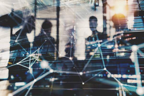 Double Exposure Business People Who Work Together Office Royalty Free Stock Photos