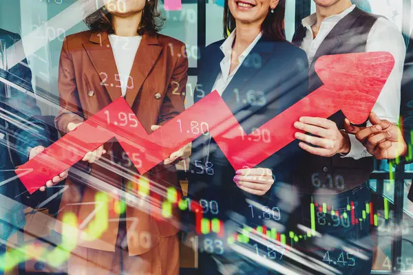 Business People Hold Red Arrow Growing Successful Profit Concept Stock Picture