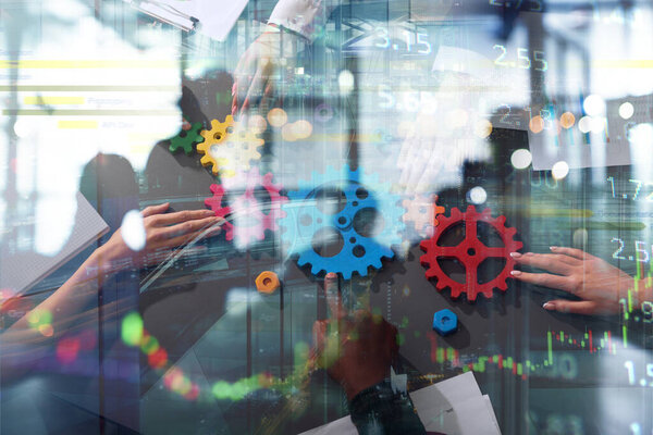 Business People Connect Pieces Gears Partnership Integration Concept Royalty Free Stock Photos