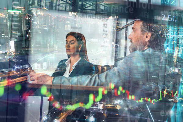 Businessman Shows Stock Market Chart Computer Stock Image