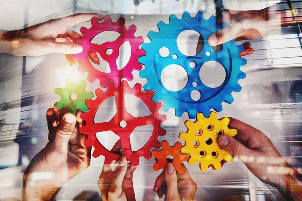 Business People Connect Pieces Gears Partnership Integration Concept Stock Picture