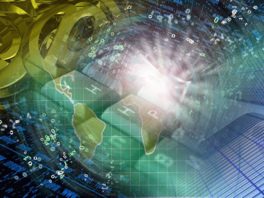 Communication collage - map, mail signs and keyboard.