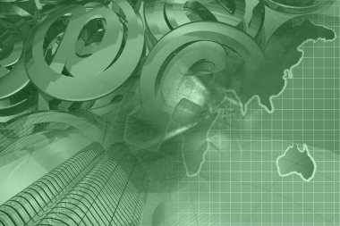 İletişim kolajı - harita, posta işaretleri ve rakamlar.