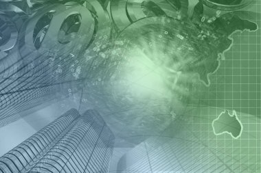 İletişim kolajı - harita, posta işaretleri ve rakamlar.