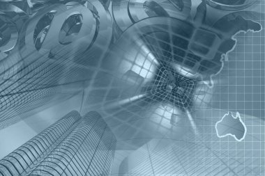 İletişim kolajı - harita, posta işaretleri ve rakamlar.