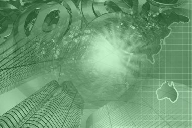 İletişim kolajı - harita, posta işaretleri ve rakamlar.