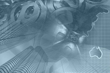 İletişim kolajı - harita, posta işaretleri ve rakamlar.