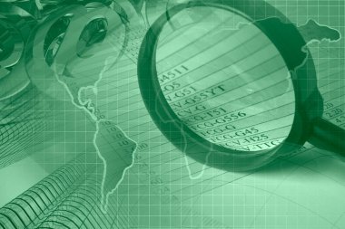 Business background with graph, magnifier, pen and map.