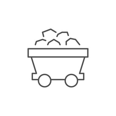 Kömür arabası bağlantılı vektör doğrusal simgesi. Ağır endüstri ekipmanları. Taşların ve minerallerin taşınması. Fosil yakıt. Beyaz arkaplanda izole edilmiş vektör çizgisi çizimi. Düzenlenebilir vuruş