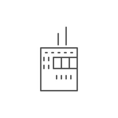 Fabrika bağlantılı vektör doğrusal simgesi. Beyaz arkaplanda izole edilmiş vektör çizgisi çizimi. Düzenlenebilir vuruş