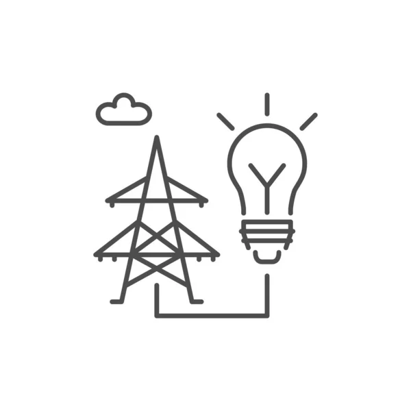 電気エネルギー関連のベクトル線形アイコン 電力だ エネルギー産業の製造業 ベクトルアウトライン図白地に分離 編集可能なストローク — ストックベクタ