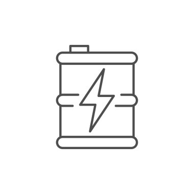 Yağ fıçısıyla ilgili vektör doğrusal simgesi. Beyaz arkaplanda izole edilmiş vektör çizgisi çizimi. Organik kimya. Petrol çelik konteynır. Yakıt endüstrisi. Petrol üretimi. Düzenlenebilir vuruş