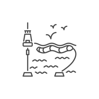 Dalga enerjisi bağlantılı vektör doğrusal simgesi. Eko güvenli güç planı. Elektrik üretimi. Hidroelektrik santrali. Beyaz arkaplanda izole edilmiş vektör çizgisi çizimi. Düzenlenebilir vuruş