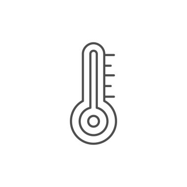 Termometreye bağlı vektör doğrusal simgesi. Hava sıcaklığı ölçümü. Beyaz arkaplanda izole edilmiş vektör çizgisi çizimi. Düzenlenebilir vuruş