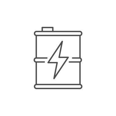 Yağ fıçısıyla ilgili vektör doğrusal simgesi. Beyaz arkaplanda izole edilmiş vektör çizgisi çizimi. Organik kimya. Petrol çelik konteynır. Yakıt endüstrisi. Petrol üretimi. Düzenlenebilir vuruş