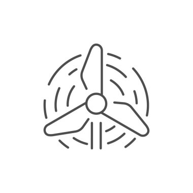 Rüzgar enerjisiyle ilgili vektör doğrusal simgesi. Alternatif enerji endüstrisi. Elektrik üretimi. Rüzgar türbinleri. Beyaz arkaplanda izole edilmiş vektör çizgisi çizimi. Düzenlenebilir vuruş