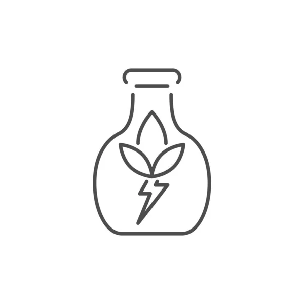 生物量概念相关的矢量线形图标 装有树叶和闪电的实验室瓶 生态研究 生态能源和生物燃料 在白色背景上孤立的示意图 可编辑笔划 — 图库矢量图片
