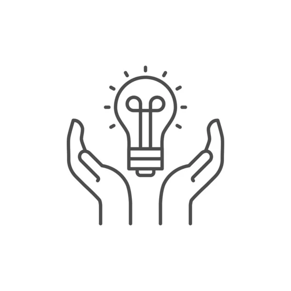 Energiesparbezogenes Lineares Vektorsymbol Offene Handflächen Mit Liniensymbol Der Glühbirne Stromwirtschaft — Stockvektor