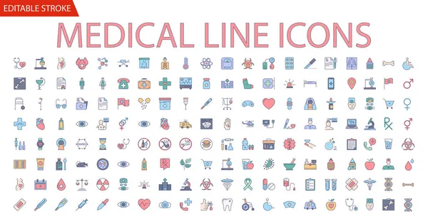 Набор Медицинских Векторных Икон Линейные Иконки Знаки Символы Наброске Заполнить — стоковый вектор