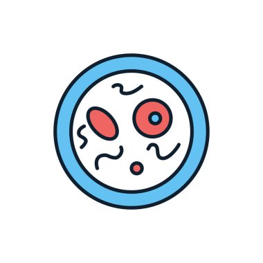 Bakteriyolojiyle ilgili vektör çizgisi simgesi. Bağırsak mikrobiyotası renk ikonu. Mikroorganizmalar. Bağırsak bitkisi. Bağırsak mikroflorası. Bakteri, arkea ve mantar. Vektör çizimi. Düzenlenebilir vuruş
