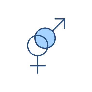 Cinsiyet Sembolü ile ilgili vektör çizgisi simgesi. Erkekler, kadınlar, Mars, Venüs. Beyaz arka planda izole edilmiş. Vektör çizimi. Düzenlenebilir vuruş