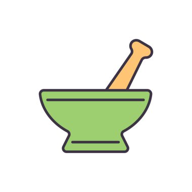 Havan ve Pestle bağlantılı vektör çizgisi simgesi. Beyaz arka planda izole edilmiş. Vektör çizimi. Düzenlenebilir vuruş