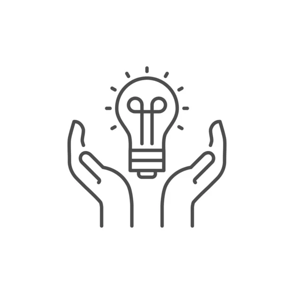 Energiesparbezogenes Lineares Vektorsymbol Offene Handflächen Mit Liniensymbol Der Glühbirne Stromwirtschaft — Stockvektor