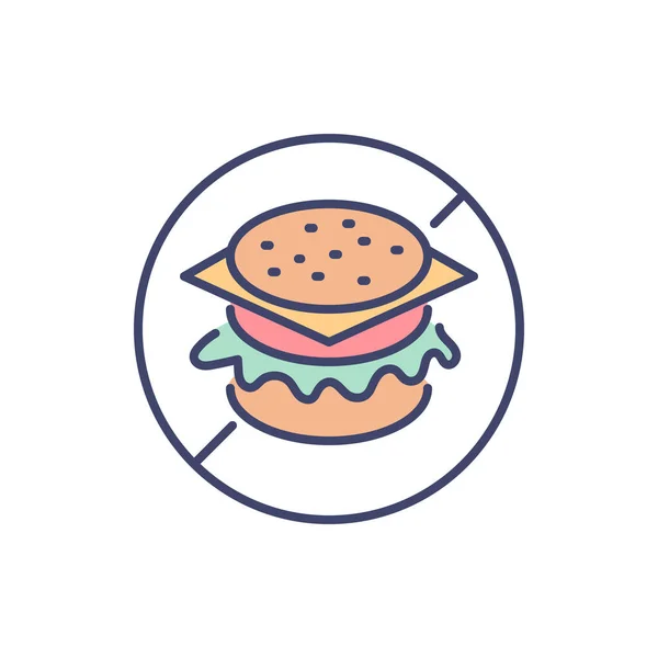 Žádná Ikona Vektorové Linie Související Rychlým Občerstvením Prohibiční Znamení Burger — Stockový vektor