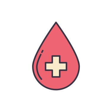 Kan bağışı bağlantılı vektör çizgisi simgesi. Kan damlası. Beyaz arka planda izole edilmiş. Vektör çizimi. Düzenlenebilir vuruş