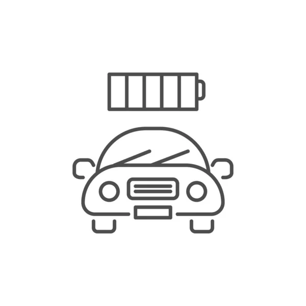 電気自動車関連のベクトル線形アイコン 環境に優しい自動車 グリーン車だ バッテリー付きの自動車 ベクトルアウトライン図白地に分離 編集可能なストローク — ストックベクタ