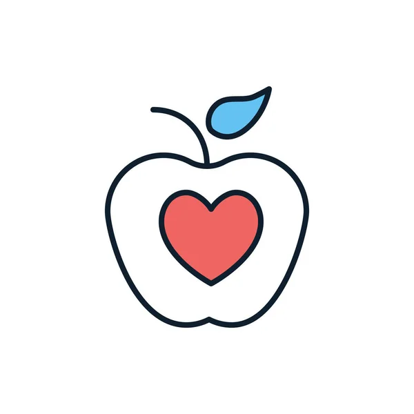 Gesunde Ernährung Bezogene Vektorzeilensymbol Apple Herz Vereinzelt Auf Weißem Hintergrund — Stockvektor