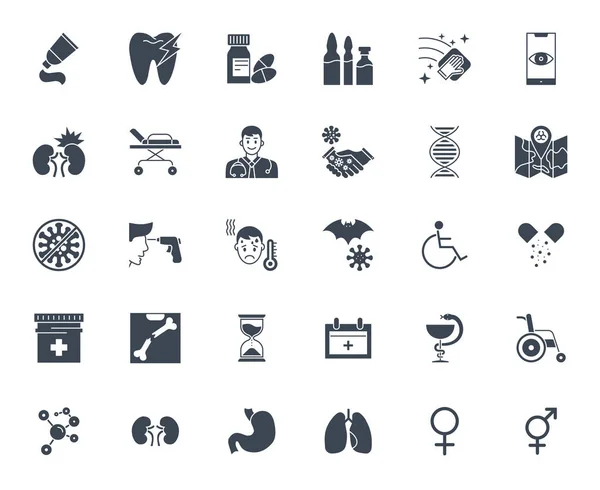 Medical Vector Icons Set Glyph Icons Sign Symbols Solid Design — Stock Vector