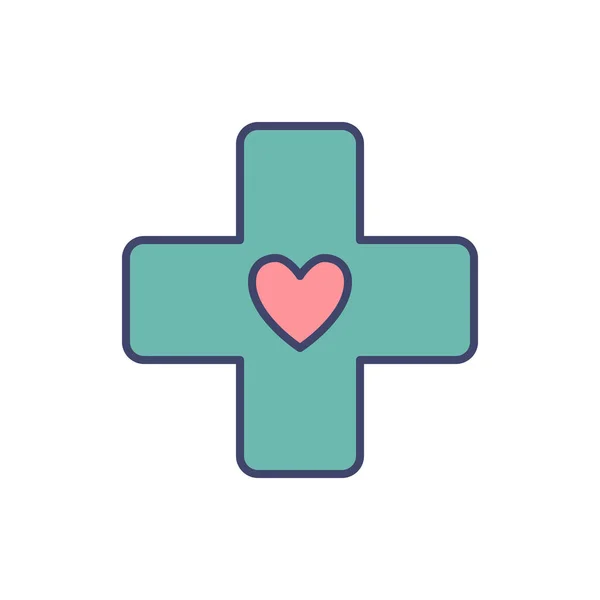 Значок Векторной Линии Медицинского Креста Сердце Изолированный Белом Фоне Векторная — стоковый вектор